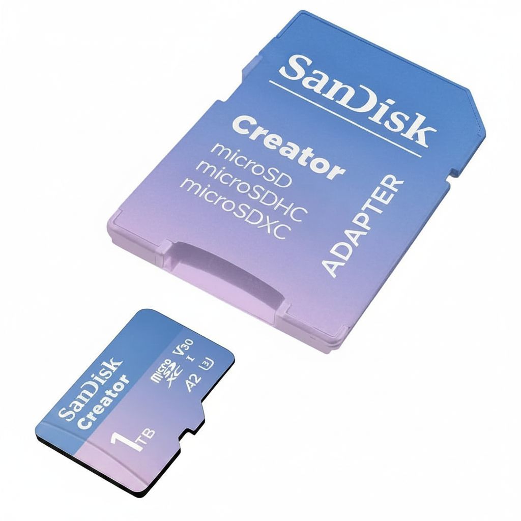 سانديسك كرييتور microSD سعة 1 تيرابايت مع محول، بسرعة قراءة تصل إلى 190 ميجابايت/ثانية، أزرق