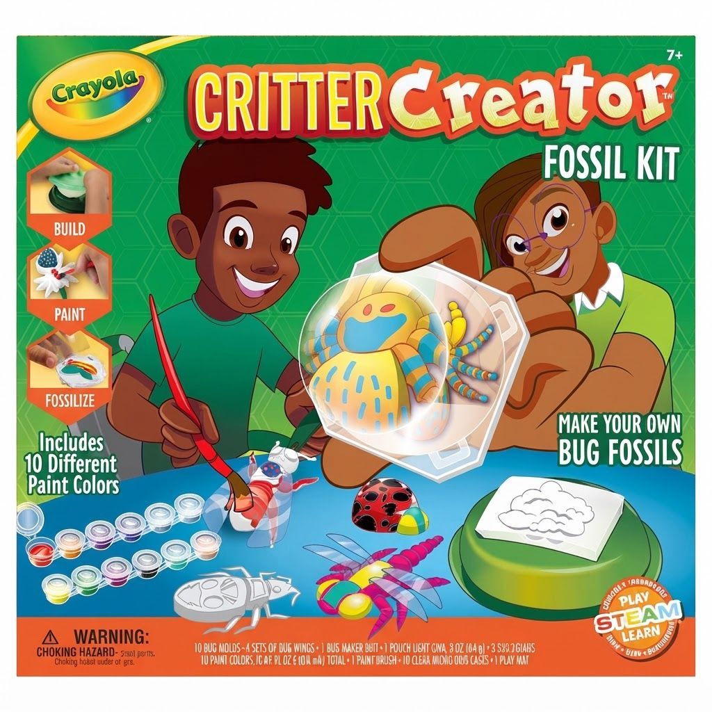 Crayola Critter Creator Metallic Fossil Art Kit, Modeling Clay, 10 Bug Molds, Washable & Metallic – 7 years and up, Non-toxic