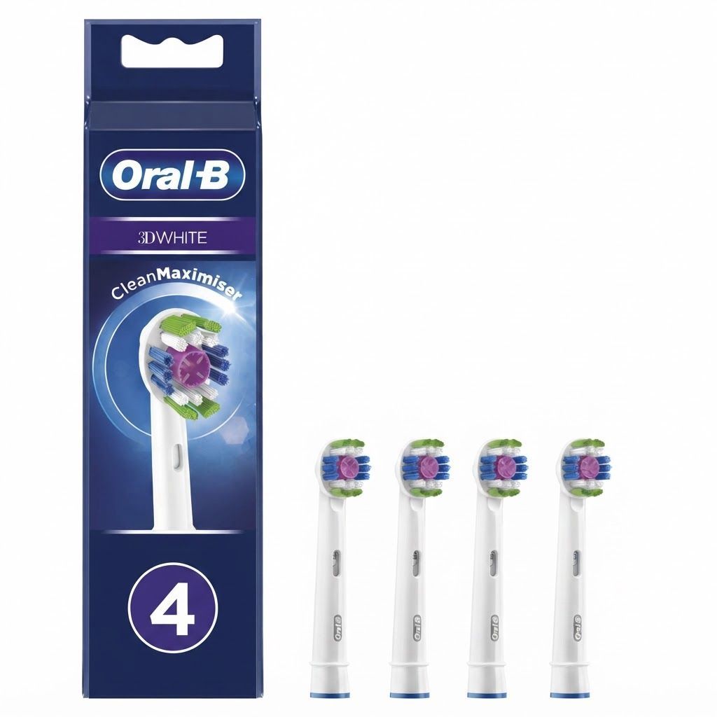 Oral-B 3D White Electric Toothbrush Replacement Heads, White, 4-Pack - CleanMaximiser Whitening Cup