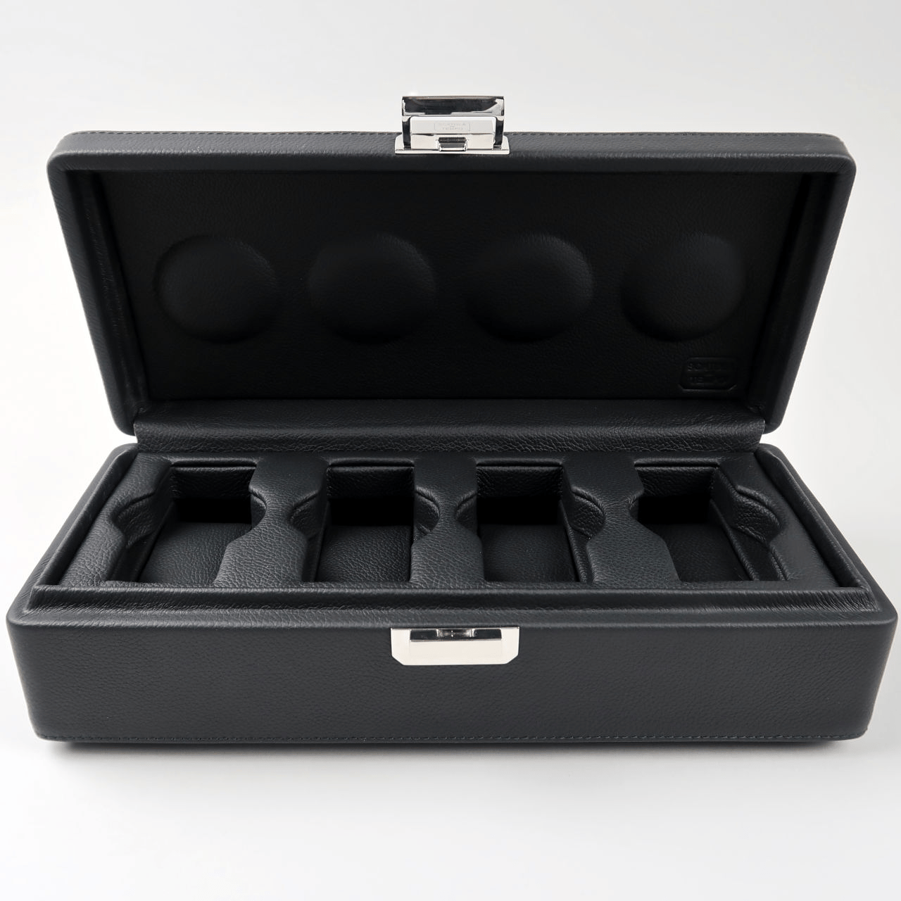 Scatola del Tempo Valigetta 4 Black Watch Case, Full Leather Storage Box for 4 Watches, Fits Up to 56mm Cases
