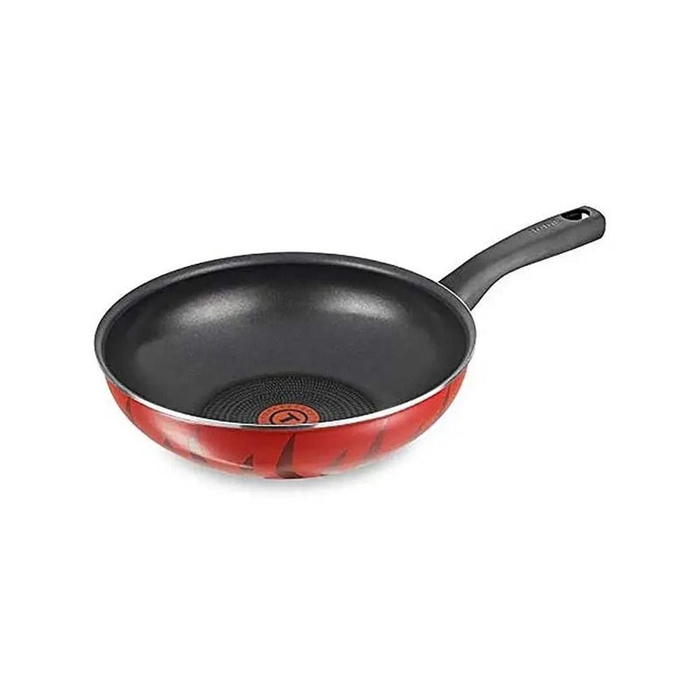 Tefal Tempo Flame Wok Pan, 26cm Non-Stick Aluminium Cookware, Thermo-Signal Heat Indicator, Gas & Electric Compatible - C3047783