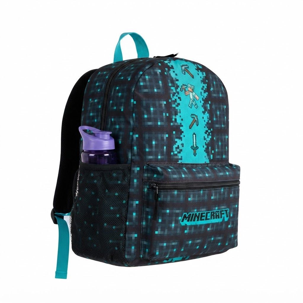 Minecraft Kids School Backpack for Boys & Girls, Official Licensed Gamer Daypack with Padded Straps