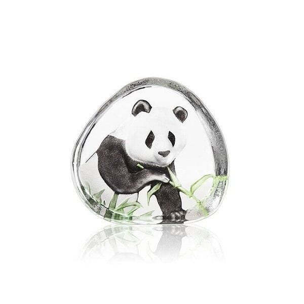 Maleras Panda Crystal Sculpture, Handmade Cast Crystal Art with Engraved & Sandblasted Motif, Clear, 125 x 120mm, Design by Mats Jonasson