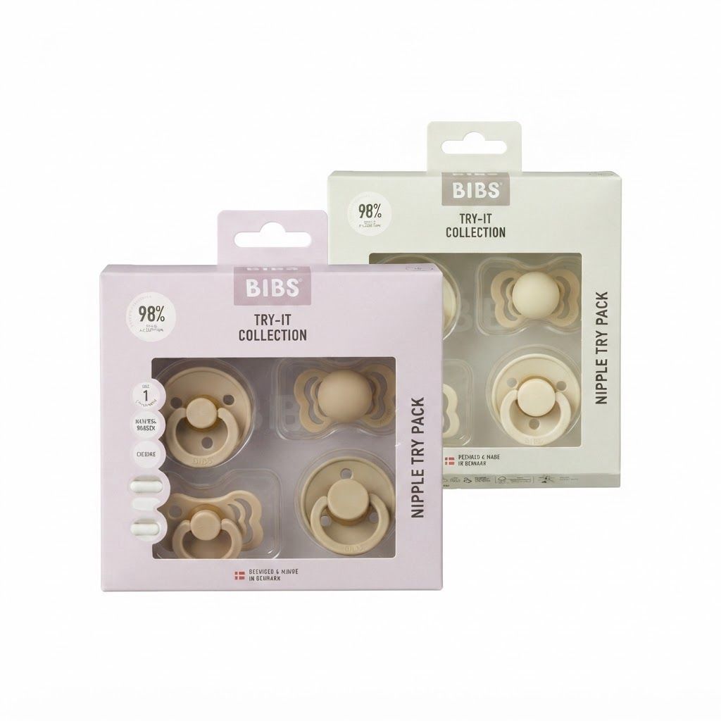 BIBS Try-It Collection Pacifier Size 1 0+ Months, Natural Rubber Latex Or Silicone Nipple, BPA-Free, Flexible And Durable Design - Blush