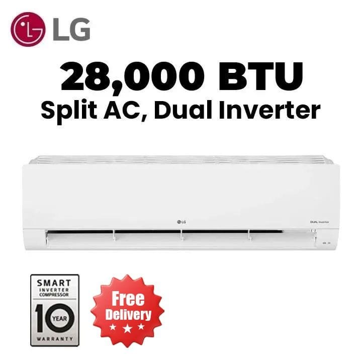 LG 2.5 Ton Split Air Conditioner 28,000 BTU, Dual Inverter Compressor™, Gold Fin™, Faster Cooling, Dual Protection Filter, Auto Cleaning - White - I34TKF