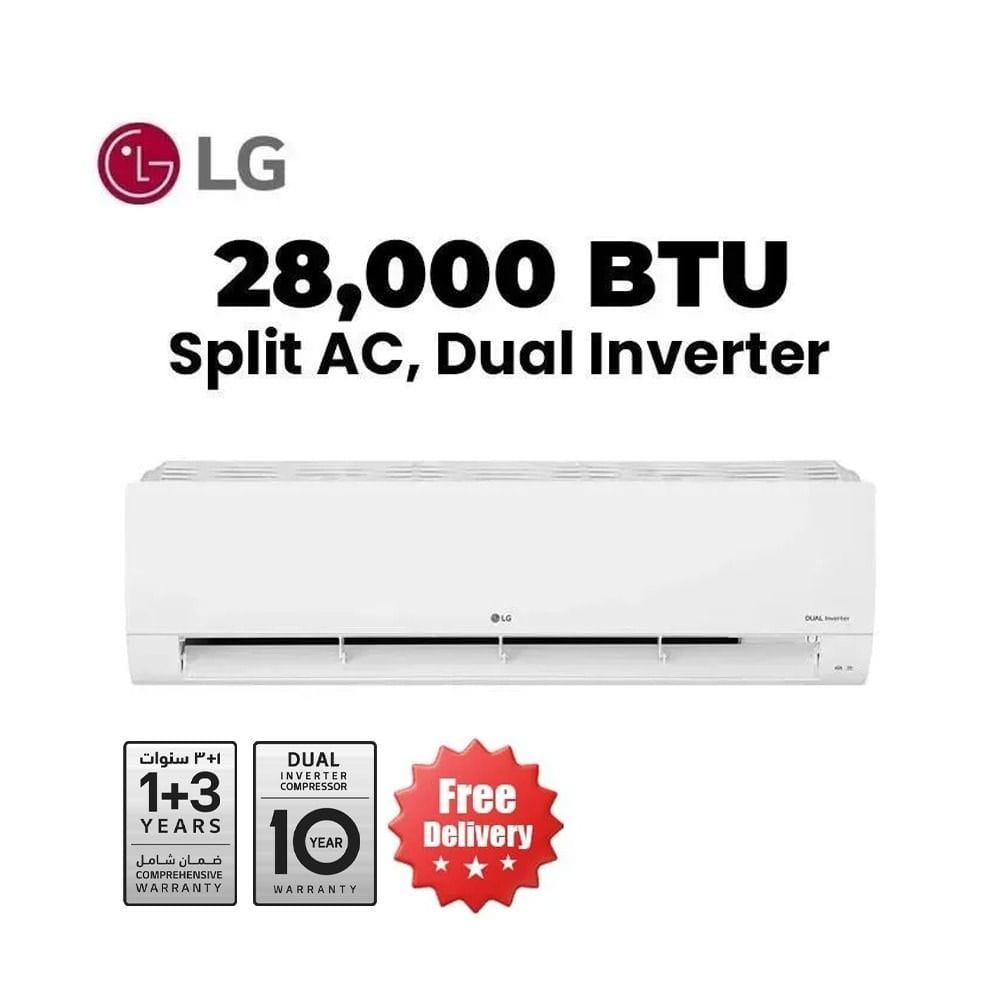 LG 2.5 Ton Split Air Conditioner 28,000 BTU, Dual Inverter Compressor™, Gold Fin™, Faster Cooling, Dual Protection Filter, Auto Cleaning - White - I34TKF
