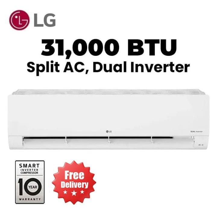 LG 3 Ton Split Air Conditioner 31,000 BTU, Dual Inverter Compressor™, Gold Fin™, Faster Cooling, Dual Protection Filter - White - I38TKF
