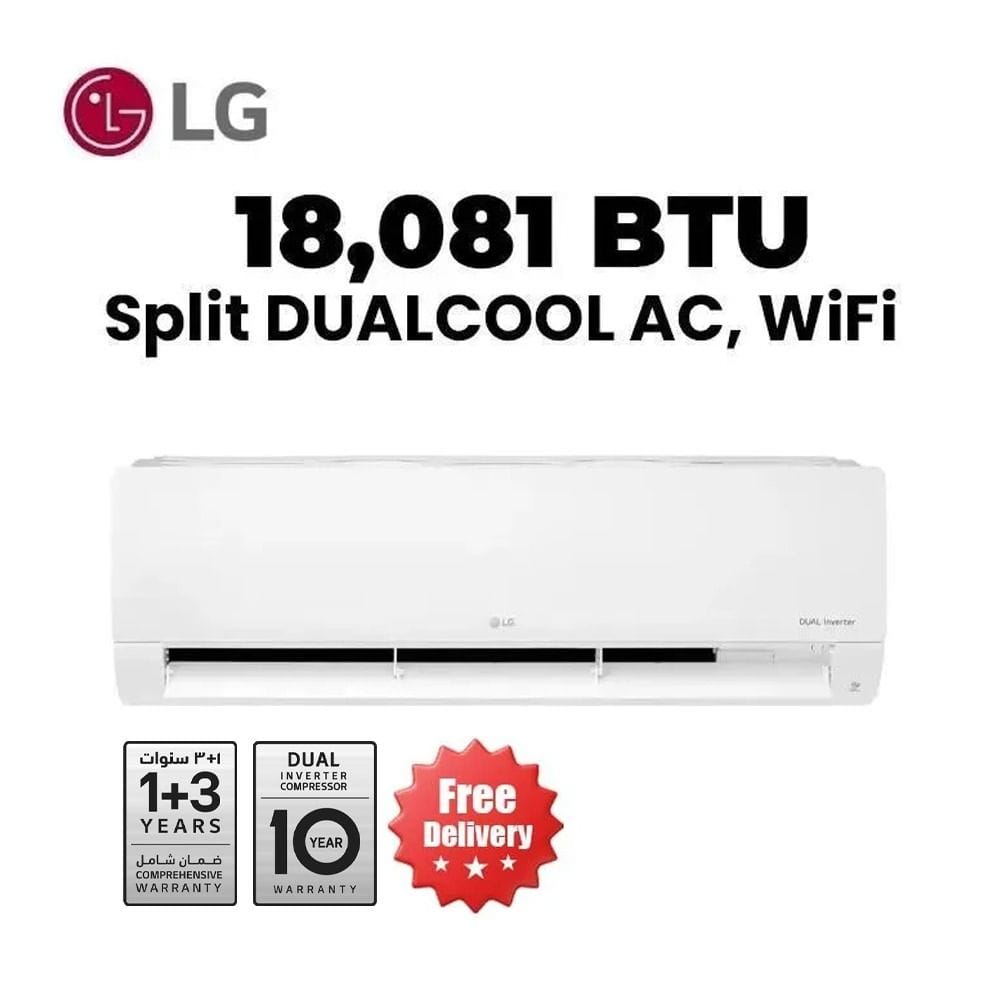 LG 1.5 Ton Split Air Conditioner 18,081 BTU, Dual Inverter Compressor™, Smart ThinQ™ (Wi-Fi), Plasmaster Ionizer+ - White - I23TNC