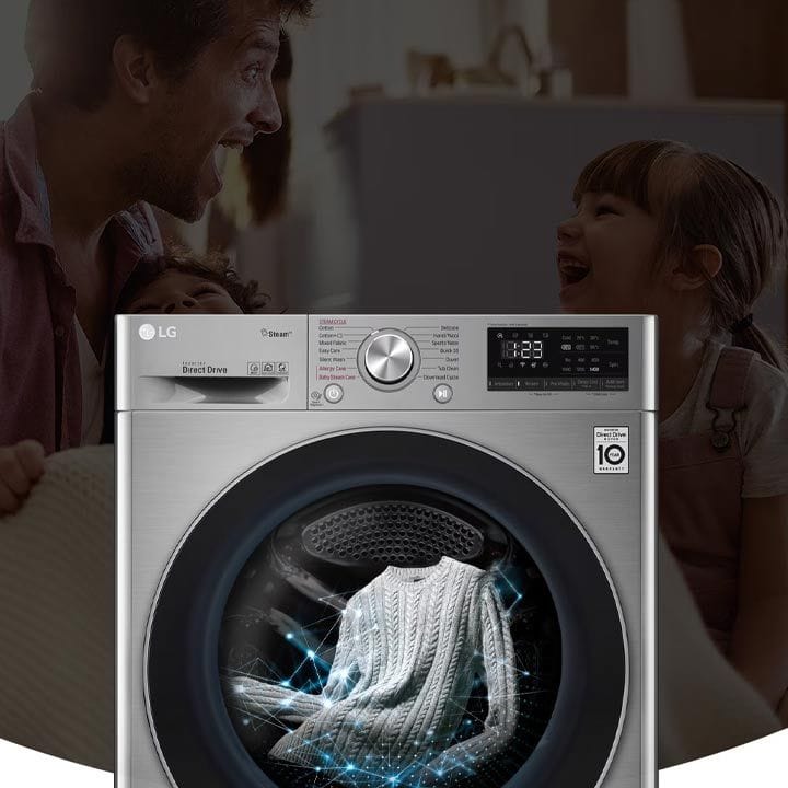 LG Front Load 10 Kg Washer And 7Kg Dryer, AI DD™, Steam™, ThinQ™, Stainless Steel Lifter - Silver - F4V5RGP2T