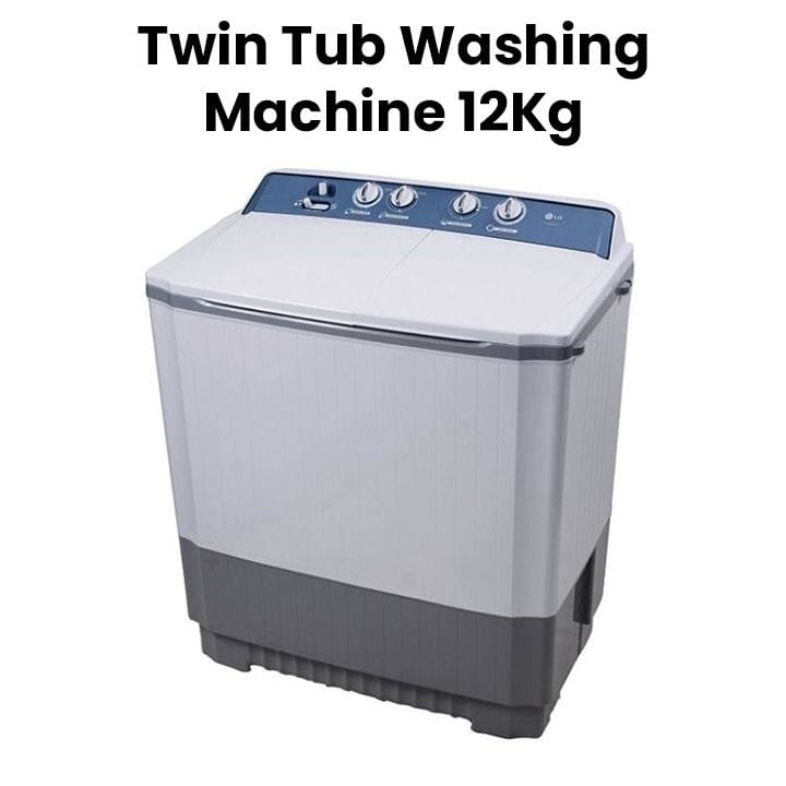 LG 12Kg Twin Tub Washing Machine, Roller Jet Pulsator, 3 Wash Program, Wind Jet Dry, Rat Away Technology - White - P1509