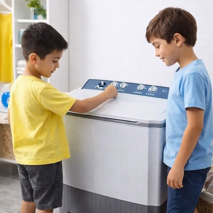 LG Twin Tub Washing Machine 12Kg, Roller Jet Pulsator, Wind Jet Dry, Pre Soak Function, 2 Side Waterfall - Blue White - P1509