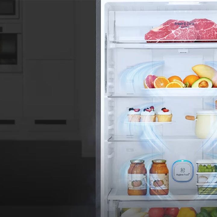 ثلاجة إل جي سعة ٧٢٠ لتر بفريزر علوي، ضاغط خطي عاكس، تبريد الباب، تدفق هواء متعدد | GN-C752HQCL  
