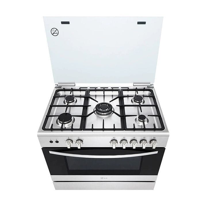 فرن طهي إل جي ٩٠×٦٠ سم غاز بالكامل، ٥ شعلات، أمان كامل، تشطيب ستانلس ستيل، حاملات حديدية قوية، شواية دوارة | FA415RMA  