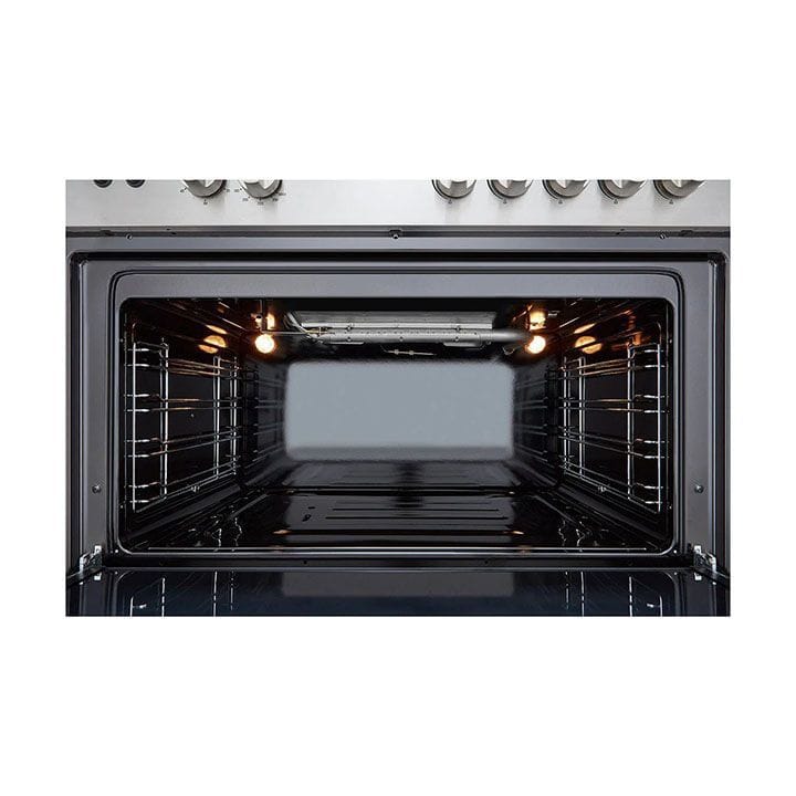 فرن طهي إل جي ٩٠×٦٠ سم غاز بالكامل، ٥ شعلات، أمان كامل، تشطيب ستانلس ستيل، حاملات حديدية قوية، شواية دوارة | FA415RMA  