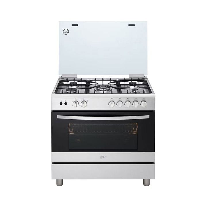 LG 90x60 5 Burner Full Gas Cooking Range Full Safety Stainless Steel Finish with Heavy Duty Cast Iron Trivet With Rotisserie | FA415RMA