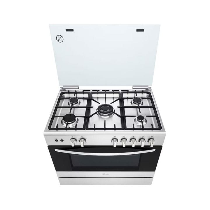 LG 90x60 5 Burner Full Gas Cooking Range Full Safety Stainless Steel Finish with Heavy Duty Cast Iron Trivet With Rotisserie | FA415RMA