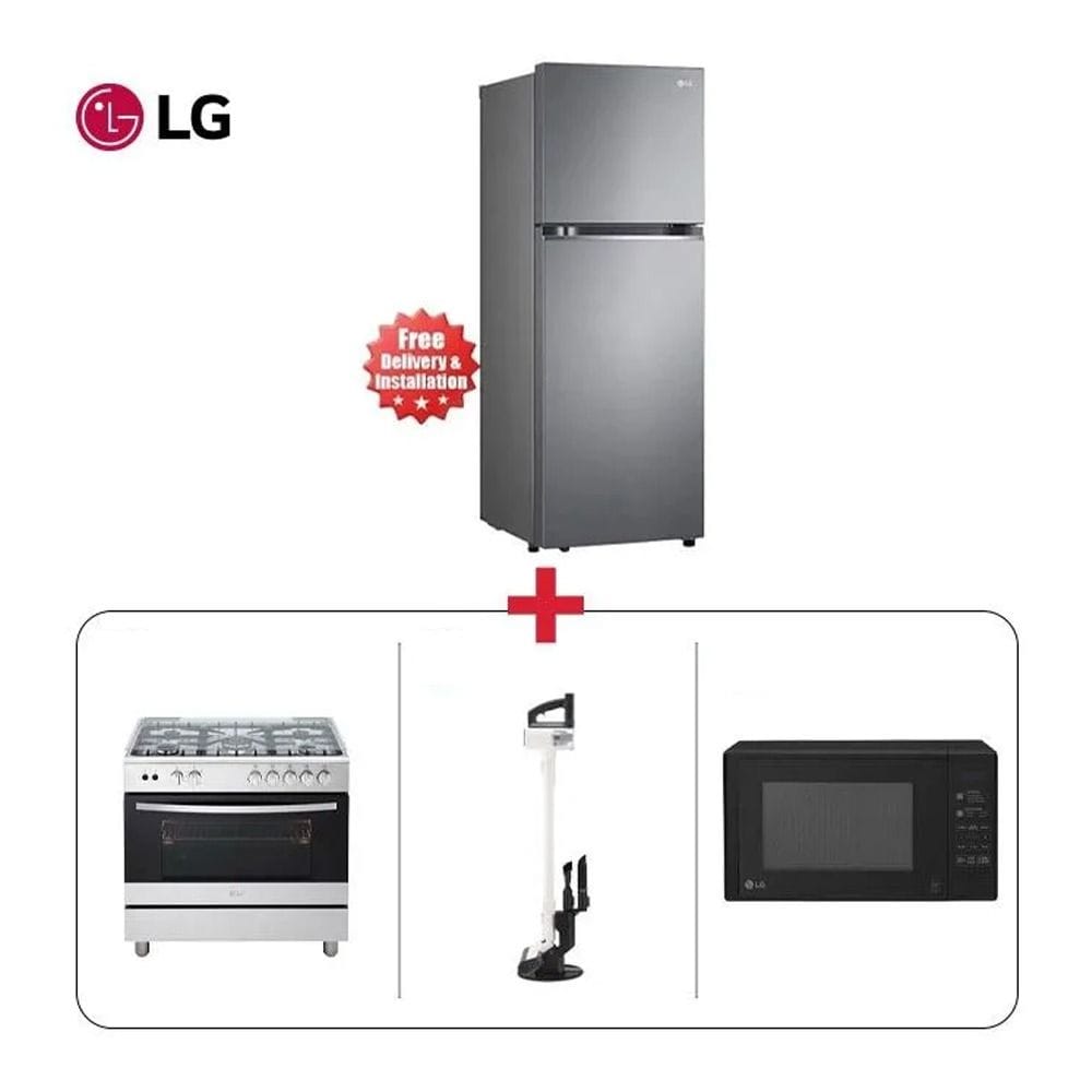 LG 90x60cm Full Gas Cooking Range + LG 400L Refrigerator + LG 20L Solo Microwave + LG CordZero A9 Slim Stick Vacuum - LG Complete Kitchen Bundle (101002000000208 + 101002000000249 + 101002000000047+ 101002000000732)