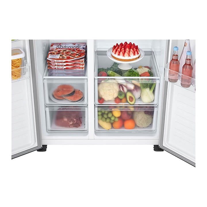 LG Side by Side Refrigerator, Total No Frost, Multi AirFlow, Touch LED Display, Smart Inverter Compressor Tempered Glass | GRFB587PQAM