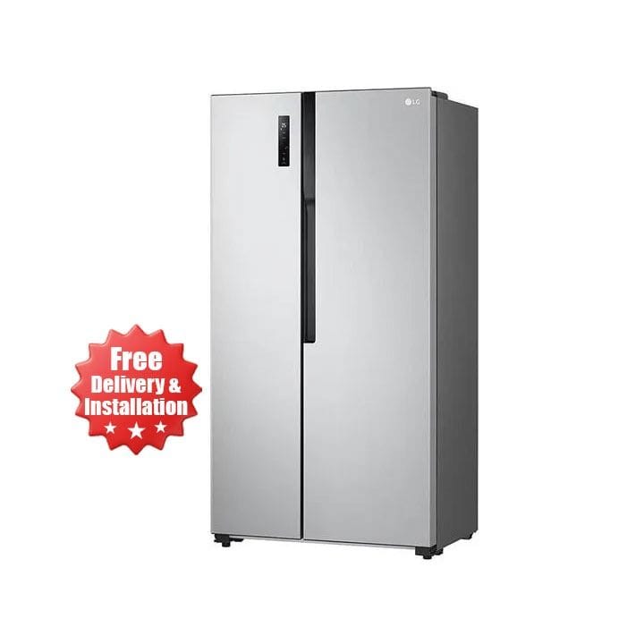 LG Side by Side Refrigerator, Total No Frost, Multi Air Flow, Touch LED Display, Smart Inverter Compressor, Tempered Glass - Silver - GRFB587PQAM