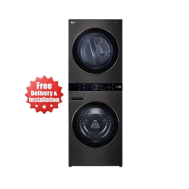 LG WashTower Washer And Dryer 27 Inch, AI Technology, Turbo Wash And Turbo Dry 19Kg + 16Kg, Condenser with Convenient Cleaning - Black - W1S1CVK2EHM