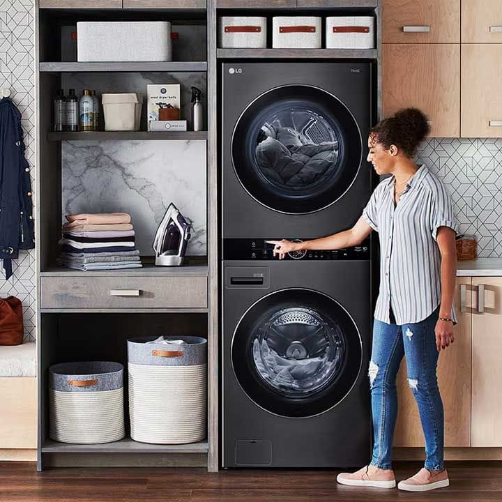 LG WashTower Washer And Dryer 27 Inch, AI Technology, Turbo Wash And Turbo Dry 19Kg + 16Kg, Condenser with Convenient Cleaning - Black - W1S1CVK2EHM