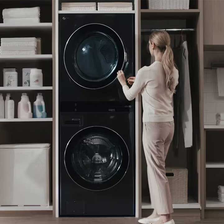 LG WashTower Washer And Dryer 27 Inch, AI Technology, Turbo Wash And Turbo Dry 19Kg + 16Kg, Condenser with Convenient Cleaning - Black - W1S1CVK2EHM