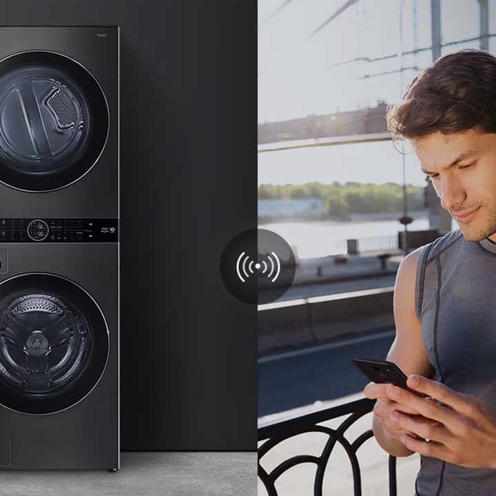 LG WashTower Washer And Dryer 27 Inch, AI Technology, Turbo Wash And Turbo Dry 19Kg + 16Kg, Condenser with Convenient Cleaning - Black - W1S1CVK2EHM