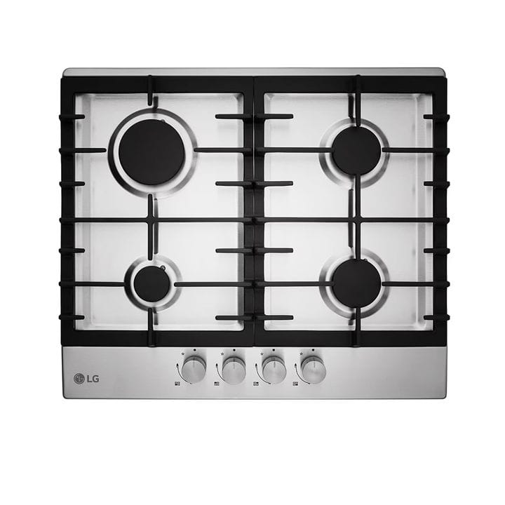 LG Built In Gas Hob With 4 Burners 60cm, Enamel Coated Pan Support, Sleek Silver Design Adds Style To Kitchen - Silver - HU641BBG