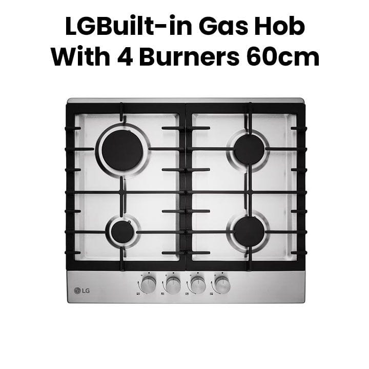 LG Built In Gas Hob With 4 Burners 60cm, Enamel Coated Pan Support, Sleek Silver Design Adds Style To Kitchen - Silver - HU641BBG