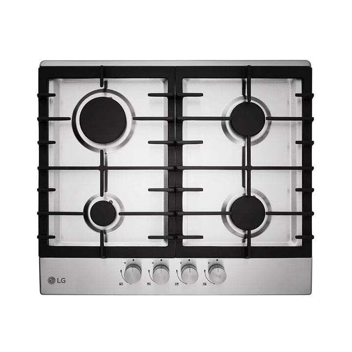 LG Built In Gas Hob With 4 Burners 60cm, Enamel Coated Pan Support, Sleek Silver Design Adds Style To Kitchen - Silver - HU641BBG