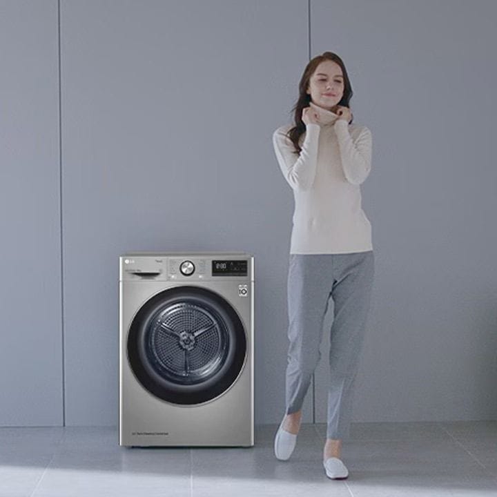 LG Dual Inverter Heat Pump Clothes Dryer 9Kg, Eco Hybrid™, Auto Cleaning Condenser, Shoe Rack, Low Ampere Cycle - Platinum Silver - RH90V5PVTN