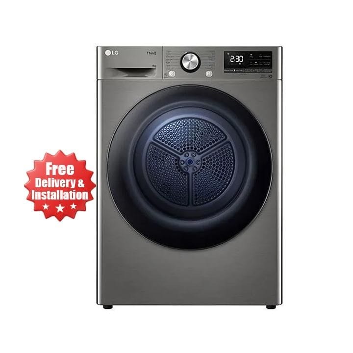 LG Dual Inverter Heat Pump Clothes Dryer 9Kg, Eco Hybrid™, Auto Cleaning Condenser, Shoe Rack, Low Ampere Cycle - Platinum Silver - RH90V5PVTN