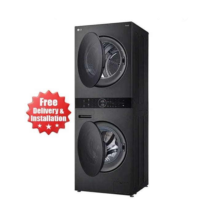 LG Wash Tower With 12Kg Washer And 10Kg Dryer Capacity, 1400 RPM, Space-saving, TurboWash 360, Dual Inverter Heat Pump - Black Steel - W4W8BVPKZHM