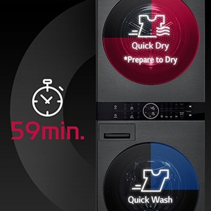 LG Wash Tower With 12Kg Washer And 10Kg Dryer Capacity, 1400 RPM, Space-saving, TurboWash 360, Dual Inverter Heat Pump - Black Steel - W4W8BVPKZHM