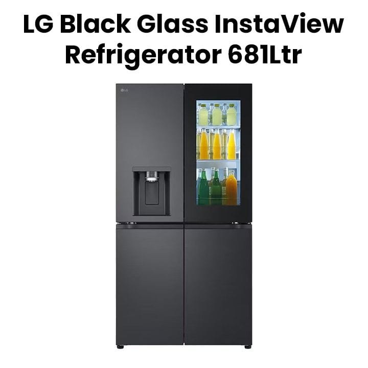 LG 681L Black Glass InstaView, French Door Fridge, Essence Black Steel | GR-X34FFCAB