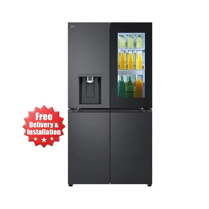 LG Black Glass InstaView French Door Refrigerator, Smart Diagnosis, Door Cooling+, Linear Cooling, InstaView Door-in-Door 681L - Black - GR-X34FFCAB