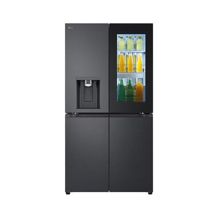 LG 681L Black Glass InstaView, French Door Fridge, Essence Black Steel | GR-X34FFCAB