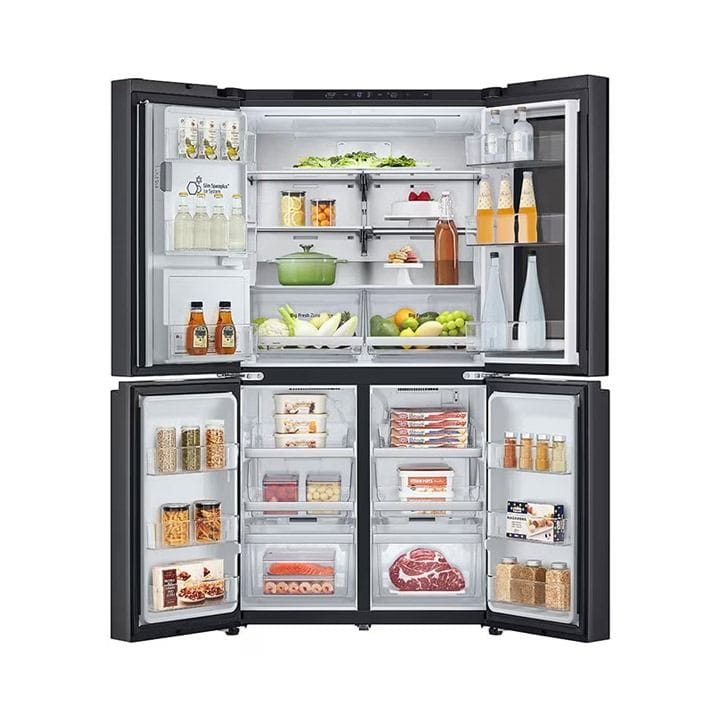 LG 681L Black Glass InstaView, French Door Fridge, Essence Black Steel | GR-X34FFCAB