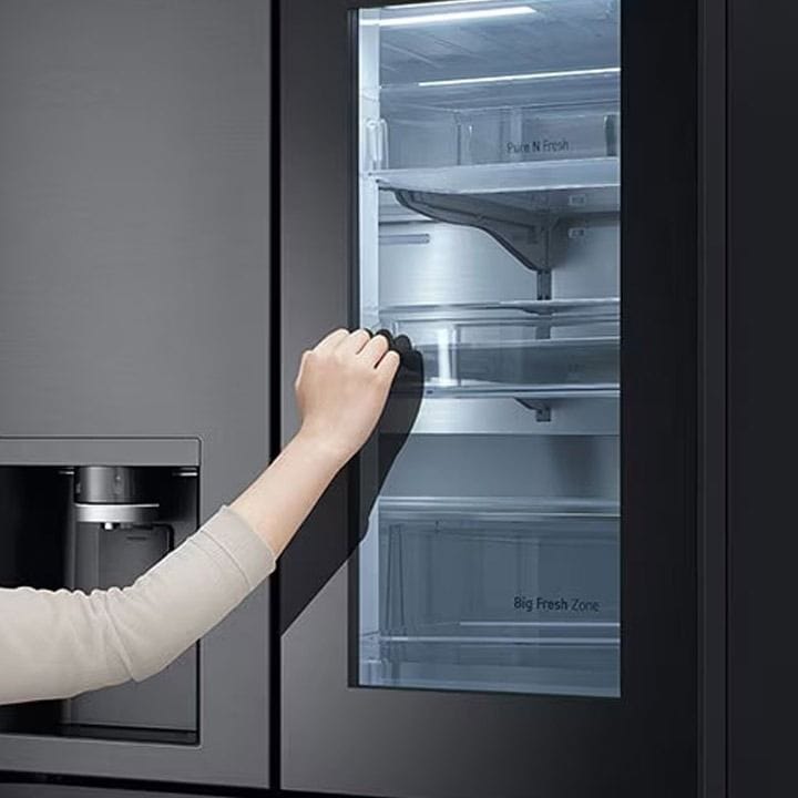 LG Black Glass InstaView French Door Refrigerator, Smart Diagnosis, Door Cooling+, Linear Cooling, InstaView Door-in-Door 681L - Black - GR-X34FFCAB