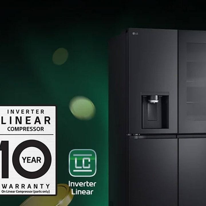LG Black Glass InstaView French Door Refrigerator, Smart Diagnosis, Door Cooling+, Linear Cooling, InstaView Door-in-Door 681L - Black - GR-X34FFCAB