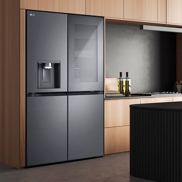LG Black Glass InstaView French Door Refrigerator, Smart Diagnosis, Door Cooling+, Linear Cooling, InstaView Door-in-Door 681L - Black - GR-X34FFCAB