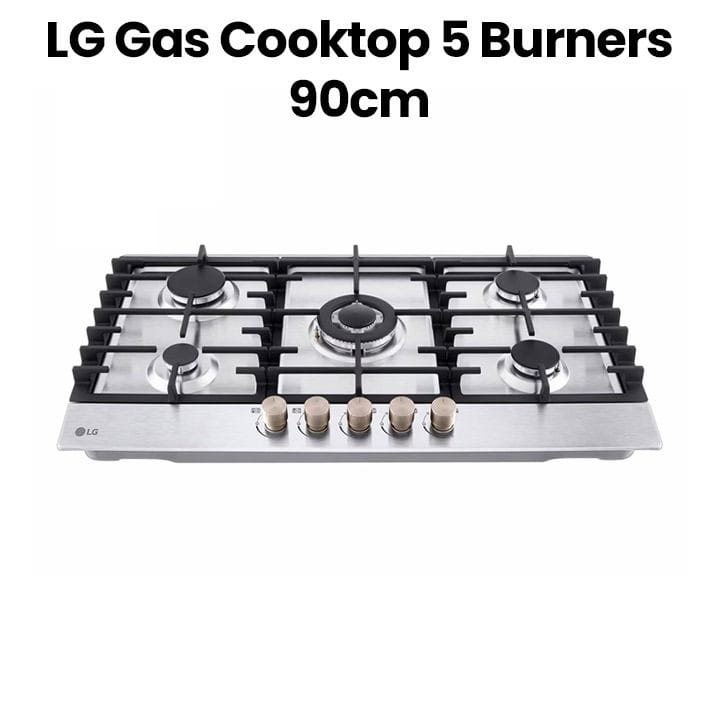 LG 5-Burner Gas Hob 90cm, Heavy Duty Grates, 4.0kW Power, Knob Control With Stainless Steel Finish - Silver - CG5Z3626S
