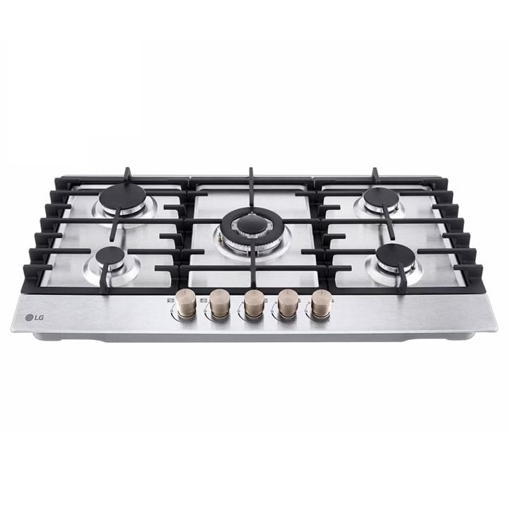 LG 5-Burner Gas Hob 90cm, Heavy Duty Grates, 4.0kW Power, Knob Control With Stainless Steel Finish - Silver - CG5Z3626S