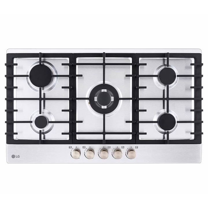 LG 5-Burner Gas Hob 90cm, Heavy Duty Grates, 4.0kW Power, Knob Control With Stainless Steel Finish - Silver - CG5Z3626S