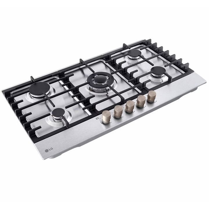 LG 5-Burner Gas Hob 90cm, Heavy Duty Grates, 4.0kW Power, Knob Control With Stainless Steel Finish - Silver - CG5Z3626S