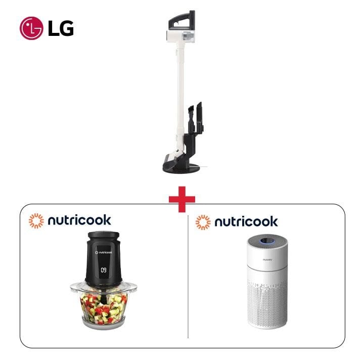 Nutricook 4-Stage Air Purifier + LG CordZero A9 Slim Stick Vacuum Cleaner + Nutricook 1.2L Electric Chopper - Home Essentials Starter Bundle (301006000000133 + 101002000000732 + 301006000000086)