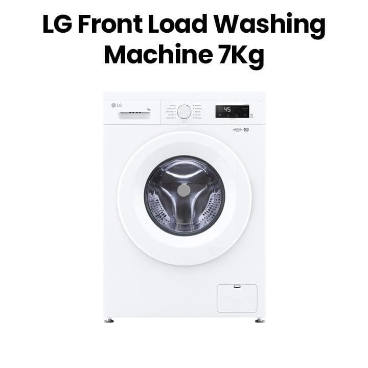 LG Front Load Washing Machine 7Kg, Hygiene Steam Cycle, Inverter Direct Drive Motor, 6-Motion DD, Full Touch Control Panel - White - F2Y1HYP3W
