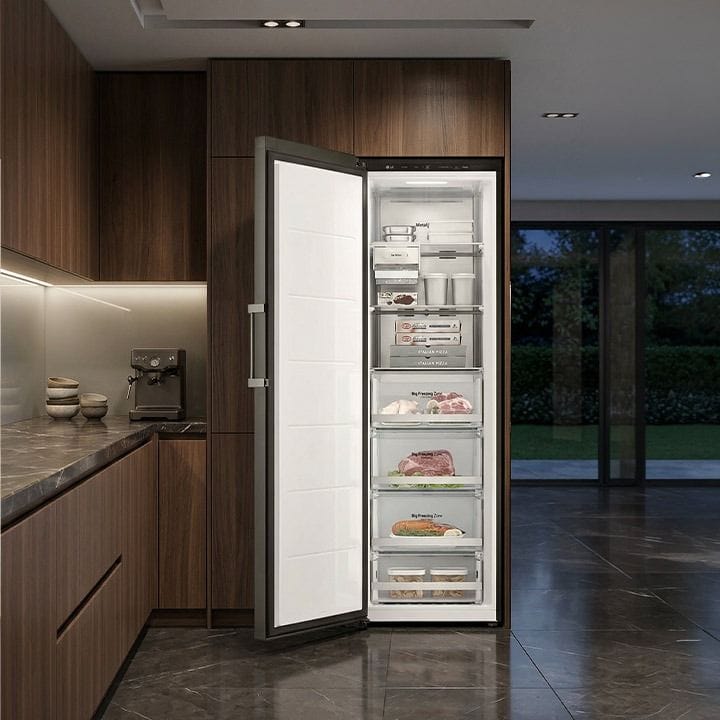 LG Upright Freezer Refrigerator 355L, LINEAR Cooling, Multi-Air Flow, Wi-Fi ThinQ Connectivity - Beige - LOB454FGQM