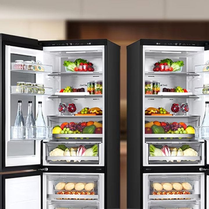 LG InstaView™ Bottom Freezer Refrigerator 349L, LINEAR Cooling, DoorCooling⁺™, FRESH Converter, Zero Clearance, Multi Air Flow - Beige/Black - GR-V479QGKW