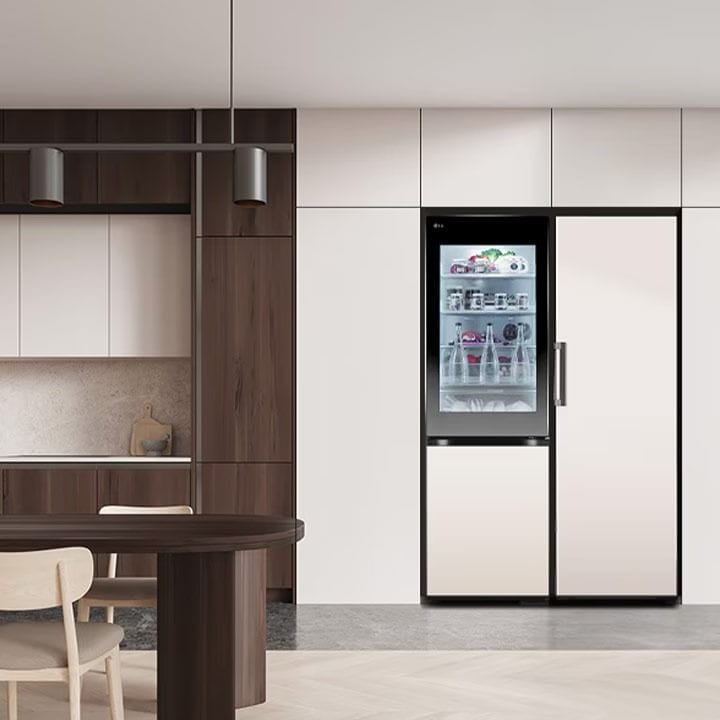 LG InstaView™ Bottom Freezer Refrigerator 349L, LINEAR Cooling, DoorCooling⁺™, FRESH Converter, Zero Clearance, Multi Air Flow - Beige/Black - GR-V479QGKW